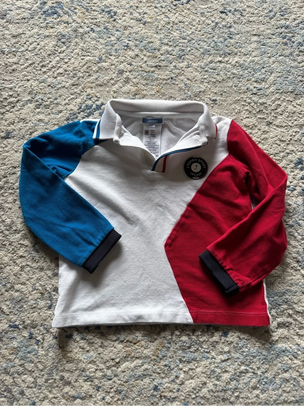 Jacadi Paris Cotton Colotblock Polo Shirt - White, Blue & Red